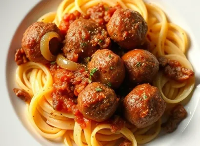 Pâtes à la boulette de boeuf et oignons