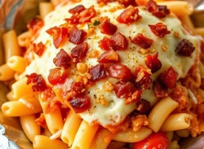 Pâtes au fromage et lard cuites au four