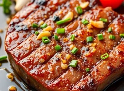 Steak mariné à l'ail et au gingembre