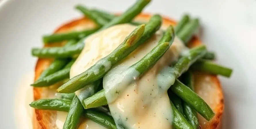 Haricots verts et fromage sur pain grillé