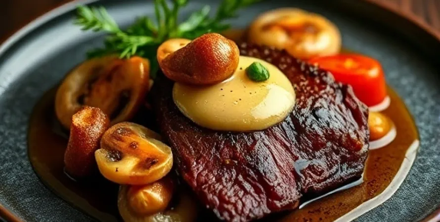 Langue de boeuf au beurre de champignons