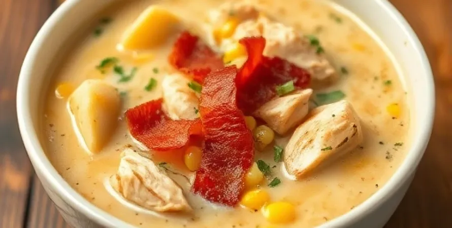 Potage de poulet au maïs et à la bacon