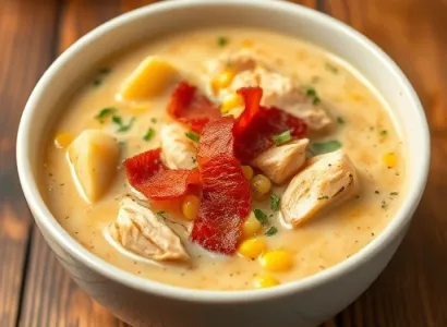 Potage de poulet au maïs et à la bacon