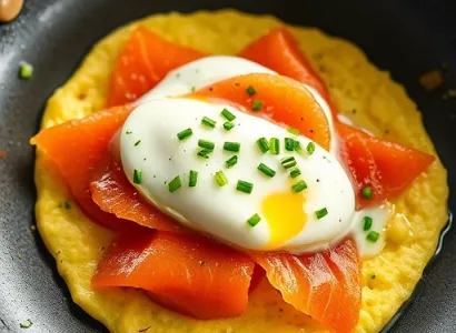 Omelette aux oeufs, saumon et fromage à la crème