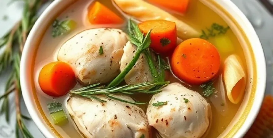 Potage de poulet aux herbes fraîches