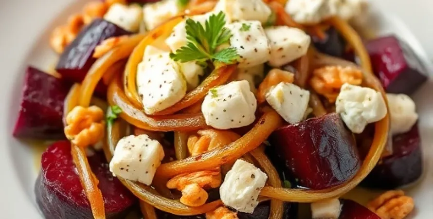 Betteraves rôties aux oignons caramélisés et feta