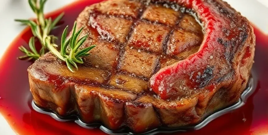 Steak au romarin avec sauce au vin rouge