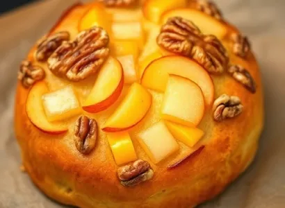 Pain aux pommes, cheddar et noix