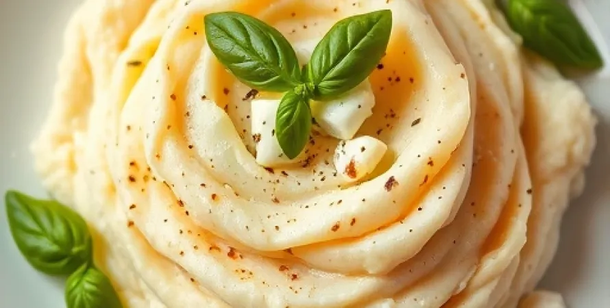 Purée de pommes de terre avec fromage de chèvre et basilic