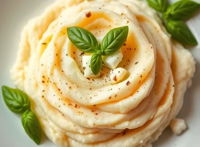 Purée de pommes de terre avec fromage de chèvre et basilic