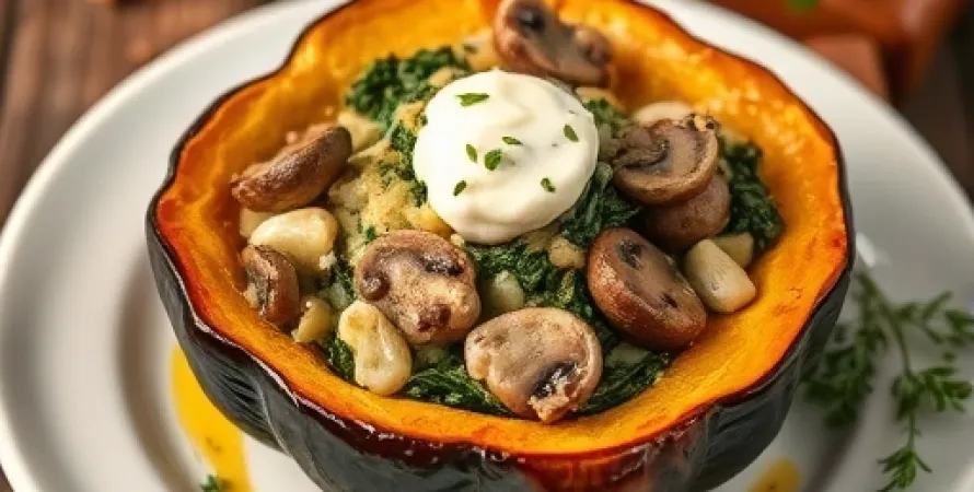 Courge farcie au fromage et épinards