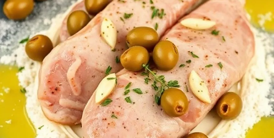 Escalopes de porc au vin blanc et olives