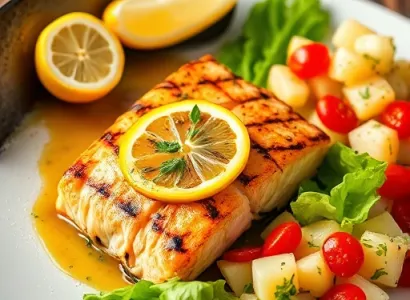 Saumon panne chaud avec sauce citron et poivron