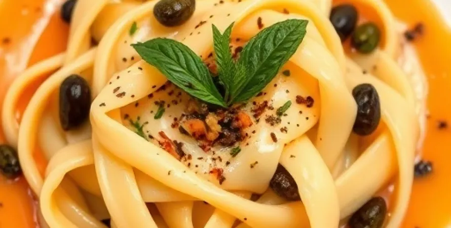 Pappardelle aux poivrons et asperges en sauce orange et safran