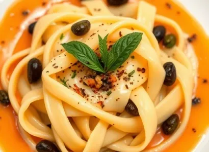Pappardelle aux poivrons et asperges en sauce orange et safran