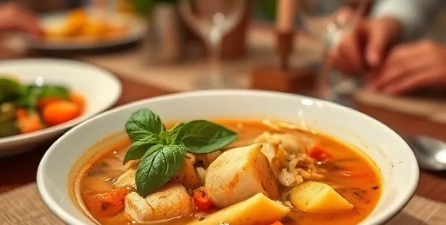 Potage de dinde au basilic