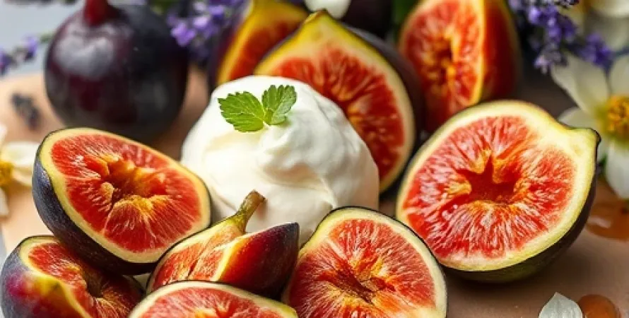 Figues fraîches avec fromage de chèvre et lavande