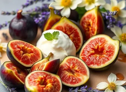 Figues fraîches avec fromage de chèvre et lavande