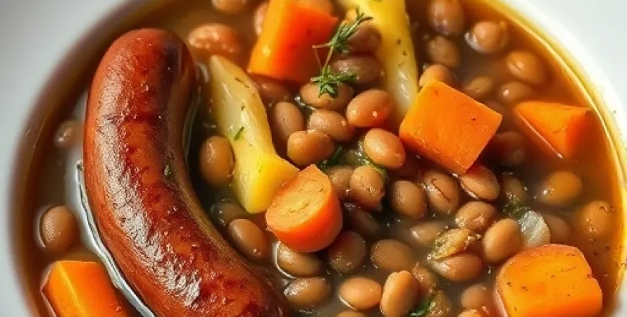 Potage de lentilles aux saucisses andouille