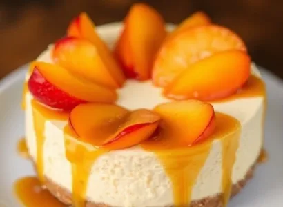 Cheesecake aux pêches caramélisées
