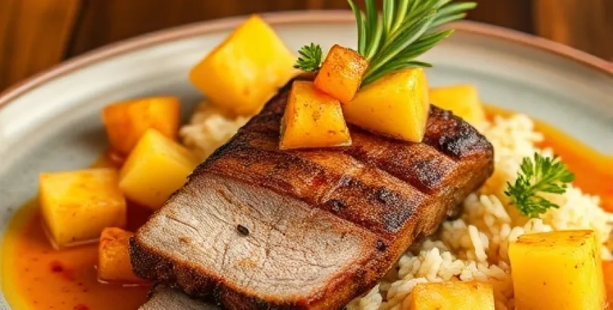 Côte de porc aux patates douces et ananas