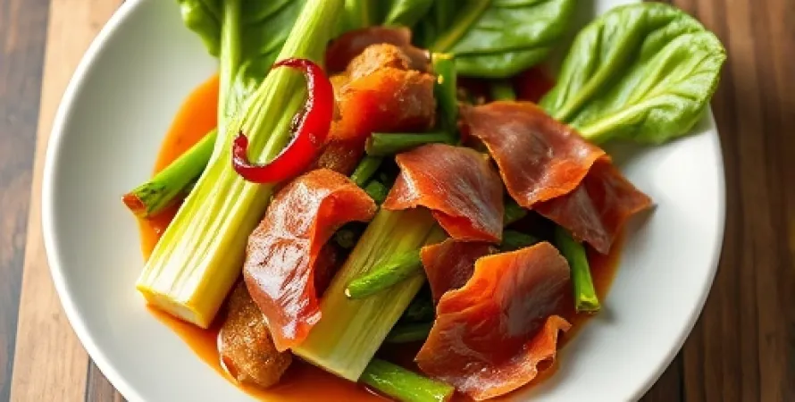 Bok choy au jerez et prosciutto