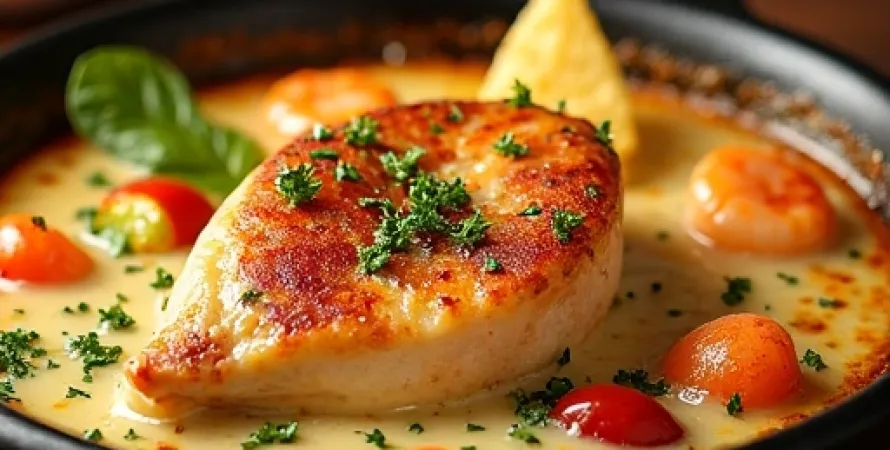 Casserole de poulet aux crevettes et fromage