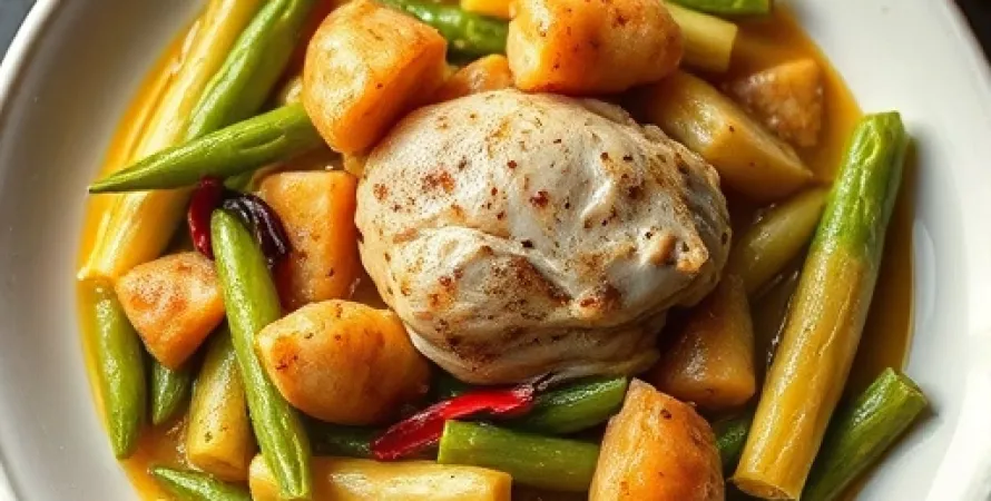 Haricots verts au lard et poivron rouge