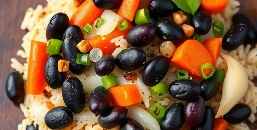 Haricots noirs antillais épicés au riz