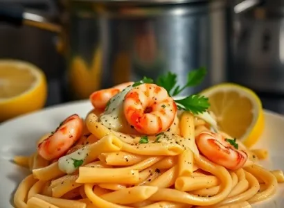 Pâtes Penne aux Fromages et Crevettes