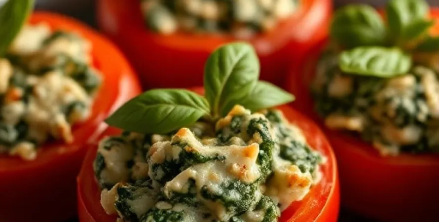 Tomates remplies au fromage et épinards
