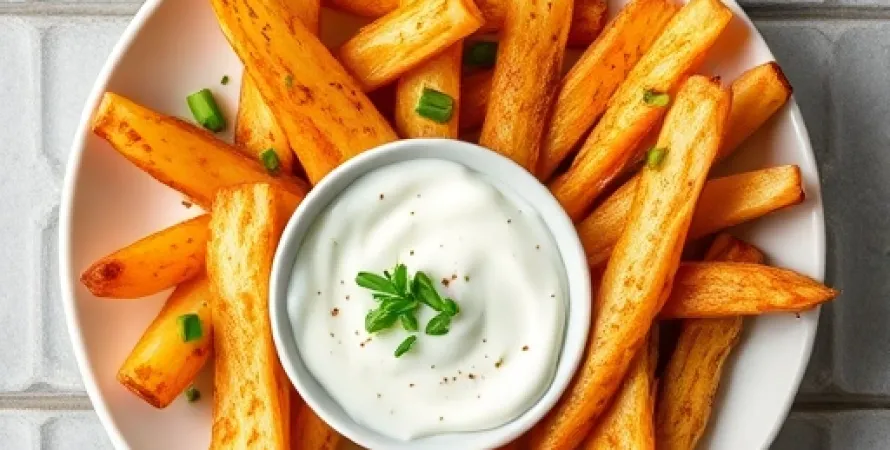 Frites de panais au four avec sauce au yogourt
