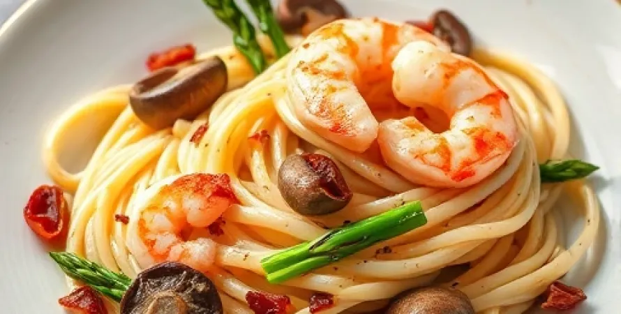 Pâtes crèmeuses au fromage de chèvre et crevettes