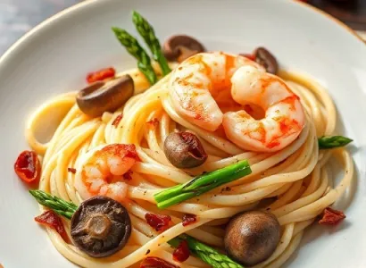 Pâtes crèmeuses au fromage de chèvre et crevettes