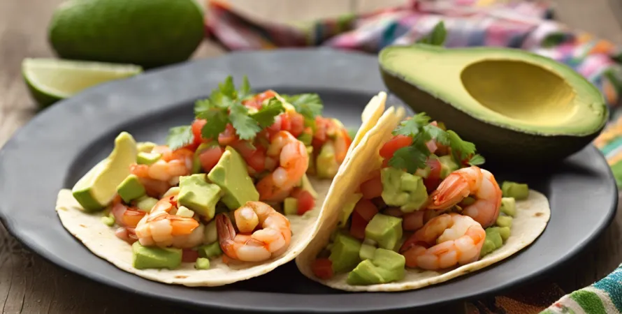 Tacos de crevettes épicées avec salsa avocat
