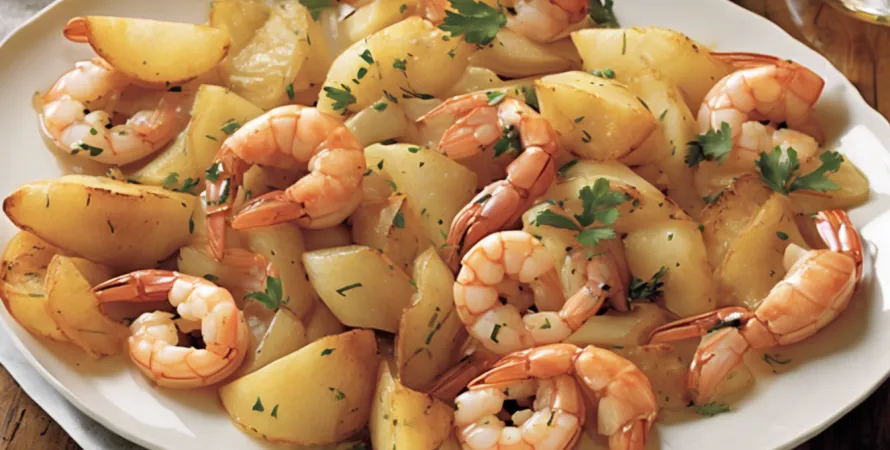 Pommes de terre sautées avec crevettes