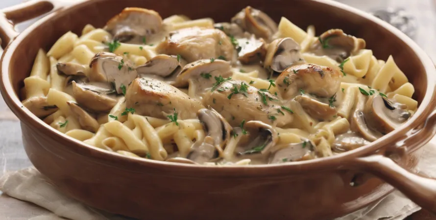 Pâtes au poulet et champignons