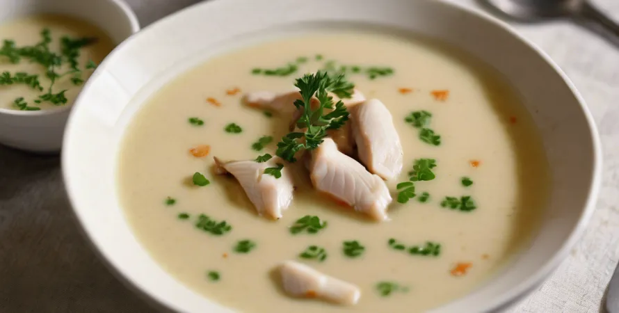 Potage au poulet avec ail et piment