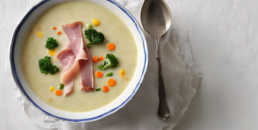 Potage crémeux de jambon et légumes