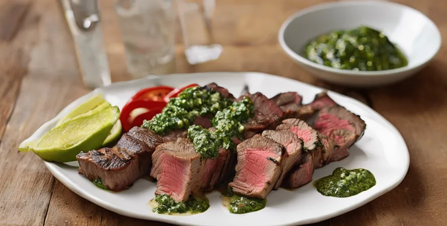 Brochettes de Flank Steak au Churrasco avec Chimichurri Rojo