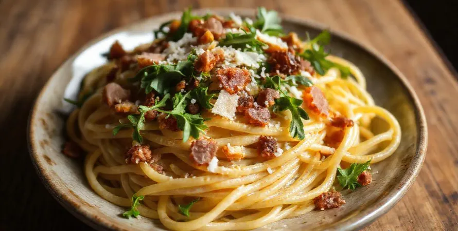Linguine au pancetta et à la roquette