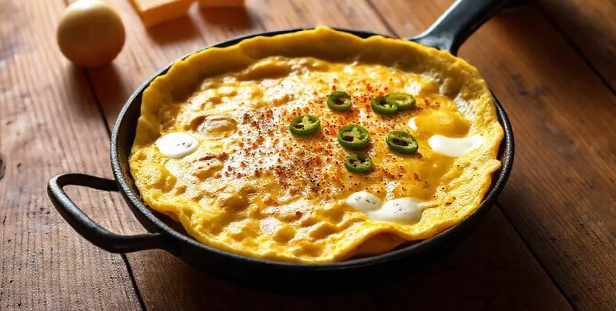 Omelette aux fromages et épices