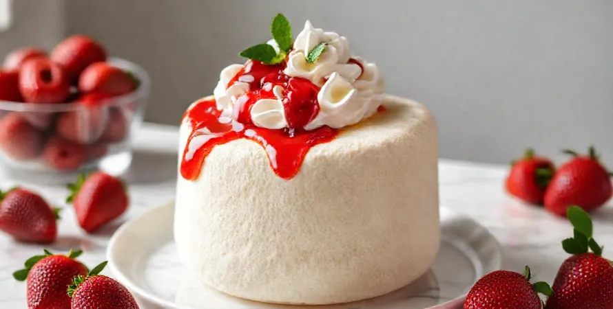 Gâteau d'ange garni à la vanille et aux fraises