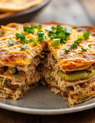 Gâteau de tortillas tex-mex au poulet