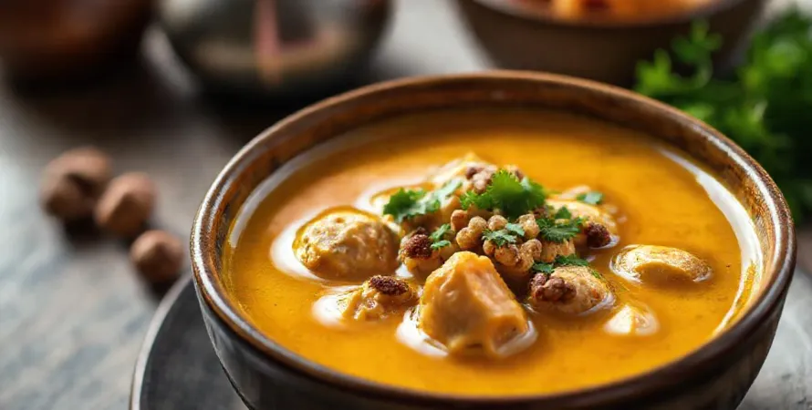 Chorba de poulet aux noix et au safran