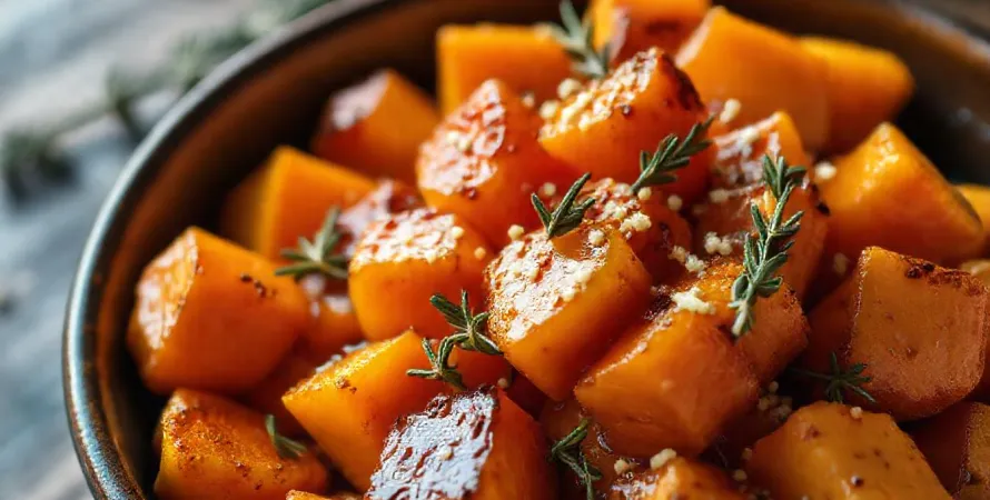 Courge butternut rôtie au sirop d'érable et au thym