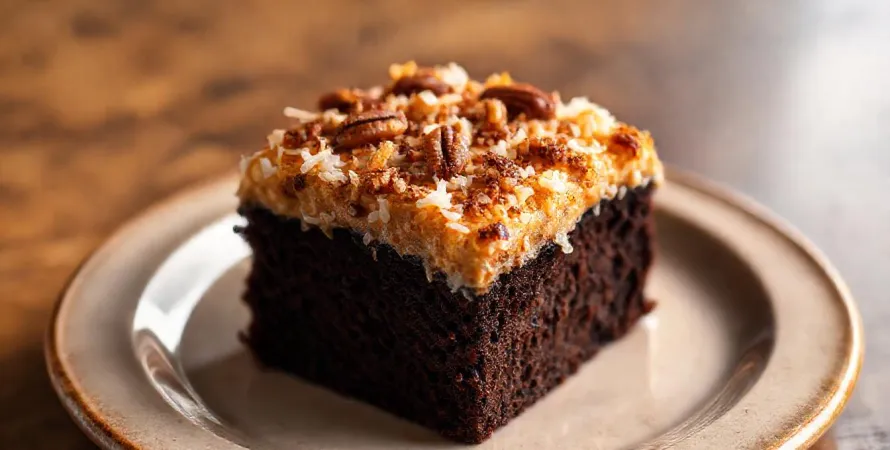 Gâteau au chocolat et glaçage gratiné coco-pécan
