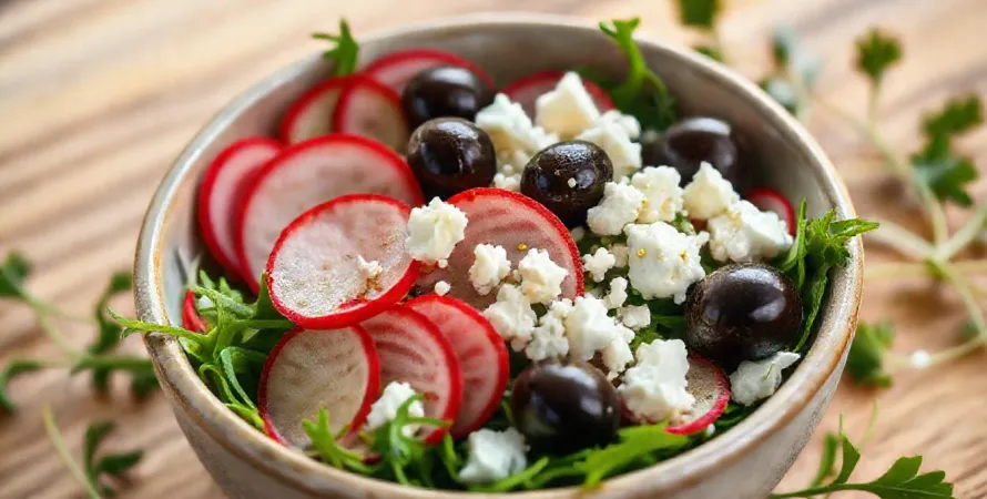 Salade estivale de concombre, radis et feta