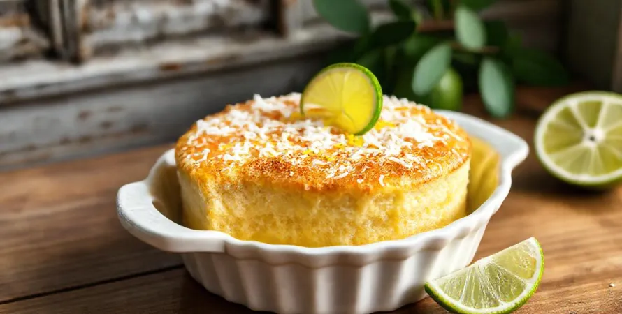 Gâteau pouding au citron vert et à la noix de coco