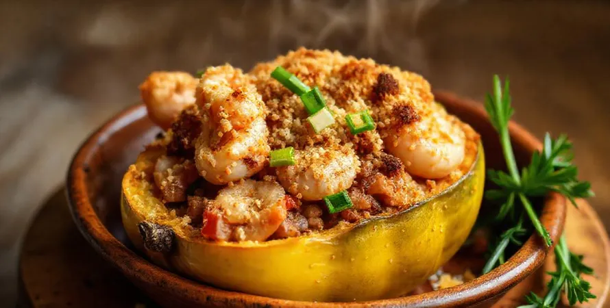 Christophines farcies aux crevettes et saucisse fumée
